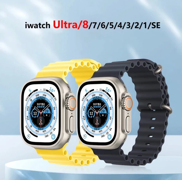 Apple Watch Kordon 3 4 5 6 7 8 SE Ultra Serisi 42 Mm/44 Mm/45Mm/46MM/ 49Mm Uyumlu Ocean Silikon Spor Kayış - 5
