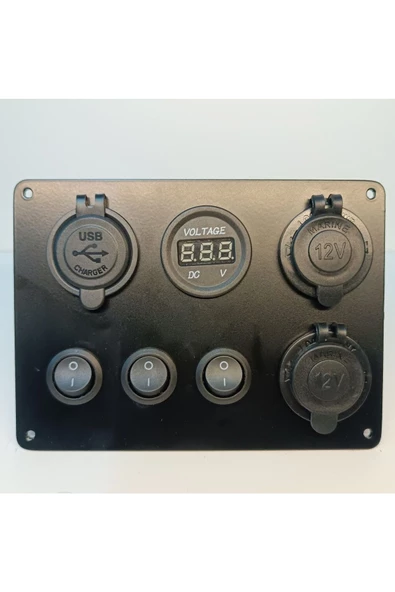 HT MARIN   Switch Panel 3'lü Usb, Çift Çakmaklık, Voltmetre