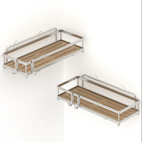 TEKNOTEL YAPIŞKANLI KANCALI 2li BANYO&MUTFAK RAFI SİLVER ST280H - 3