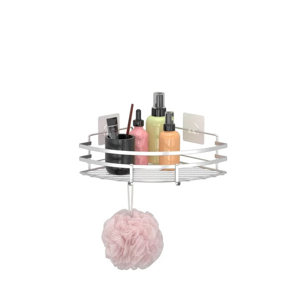 TEKNOTEL YAPIŞKANLI KANCALI BANYO KÖŞE RAFI SİLVER ST107H - 2