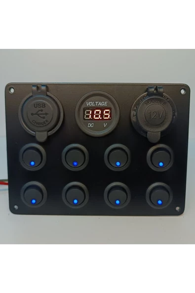 HT MARIN   Switch Panel 8'li Usb, Çakmaklık, Voltmetre, Işıklı Sigortalı