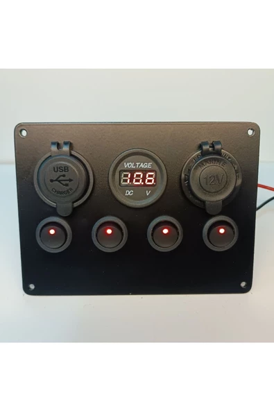 HT MARIN   Switch Panel 4'lu Usb, Çakmaklık Voltmetre, Işıklı Sigortalı