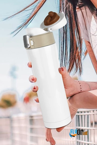 Beyaz Çelik Termos Matara 500 Ml