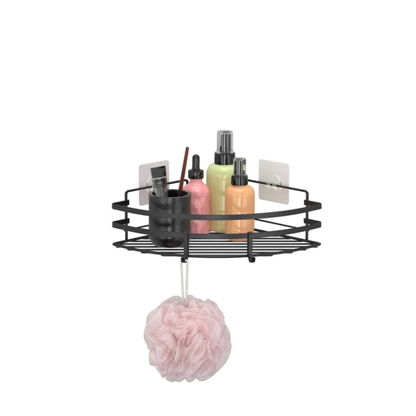 TEKNOTEL YAPIŞKANLI KANCALI BANYO KÖŞE RAFI MAT SİYAH ST107H - 3