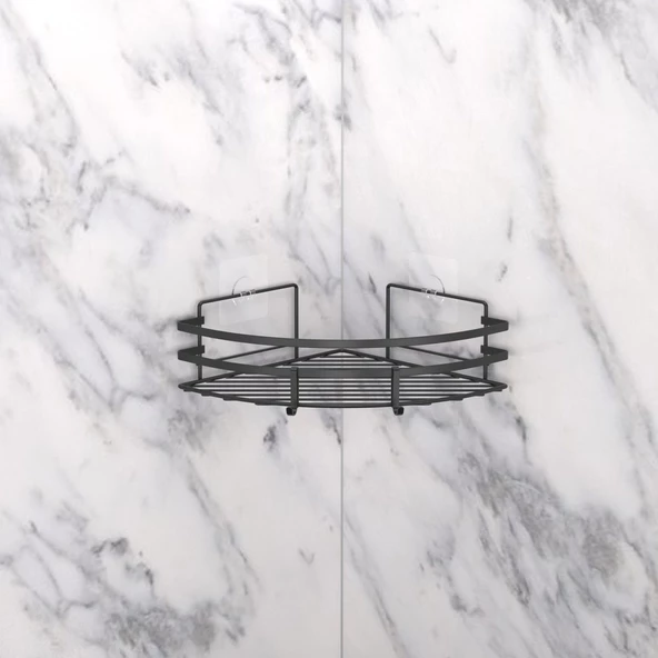 TEKNOTEL YAPIŞKANLI KANCALI BANYO KÖŞE RAFI MAT SİYAH ST107H - 2