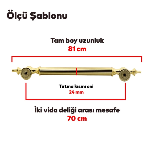 Çukurca Sürgülü Kapı Çekme Kolu Tutma Kulpu Kulbu Çelik Dış Kapı Tutamağı Kol Gol Altın 70 Cm - Resim 2