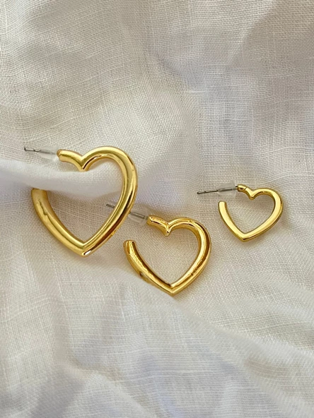 Kadın Gold 3'lü Kalp Set Küpe - 3