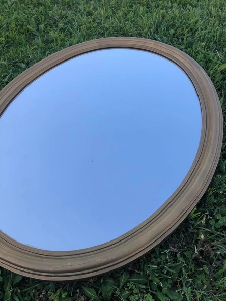 Vintage Plastik Çerçeveli Oval Ayna 78x62 cm - Dekoratif Ayna - 2