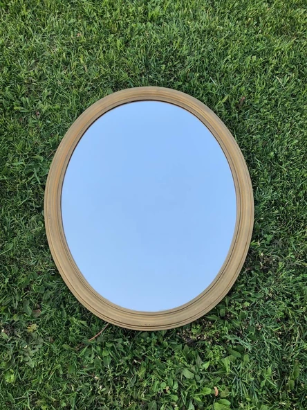 Vintage Plastik Çerçeveli Oval Ayna 78x62 cm - Dekoratif Ayna - 5