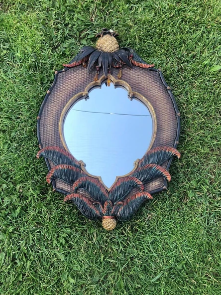 Vintage Plastik Çerçeveli Ananas Figürlü Ayna 45x68cm Hasarlı - Dekoratif Ayna - 7