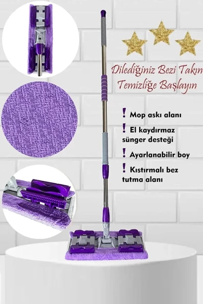 Tilbe Home Sihirli Teleskobik Mop Yedek Bez Hediyeli Yer Mopu Fayans Duvar Yüzey Temizlik Mikrofiber Paspas - 3