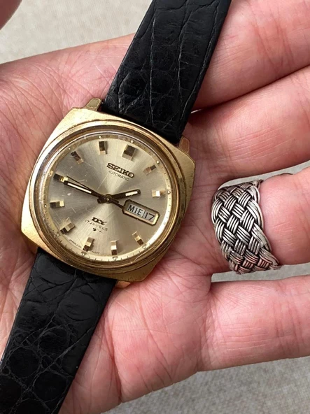 Seiko DX 36 mm Deri Kordon Vintage Erkek Kol Saati 6106-7129T 2. El - Resim 3