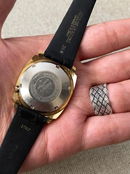Seiko DX 36 mm Deri Kordon Vintage Erkek Kol Saati 6106-7129T 2. El - Resim 4