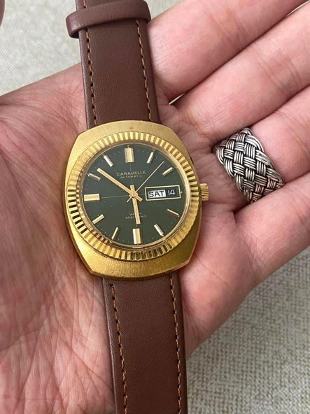 Bulova Caravelle N1 39 mm Deri Kordon Vintage Erkek Kol Saati 2. El - Resim 7