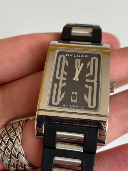 Bvlgari Rettangolo Kauçuk Kordon Erkek Kol Saati RT45S 2. El - Resim 2