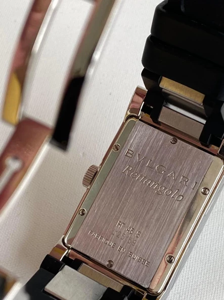 Bvlgari Rettangolo Kauçuk Kordon Erkek Kol Saati RT45S 2. El - Resim 4