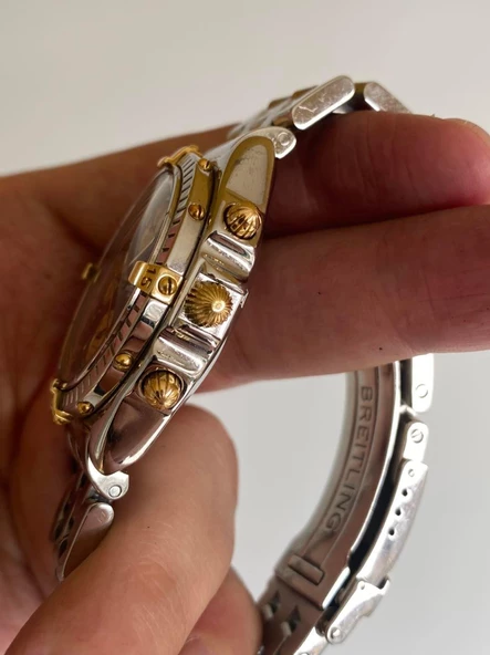 Breitling Chronomat 40mm Altın Çelik Kordon Erkek Kol Saati B13048 2. El - Resim 3