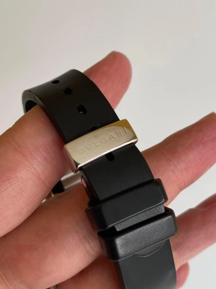 Bvlgari Rettangolo Kauçuk Kordon Erkek Kol Saati RT45S 2. El - Resim 7