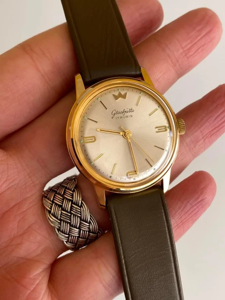GUB Glashütte 03758 Altın Kaplama Vintage Kurmalı Kol Saati 36mm - 3
