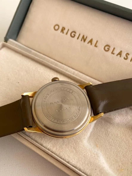 GUB Glashütte 10539 Altın Kaplama Vintage Kurmalı Kol Saati 36mm - Resim 6