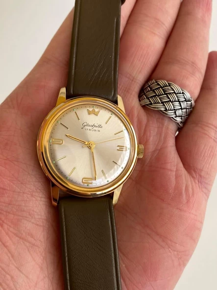 GUB Glashütte 03758 Altın Kaplama Vintage Kurmalı Kol Saati 36mm - 7