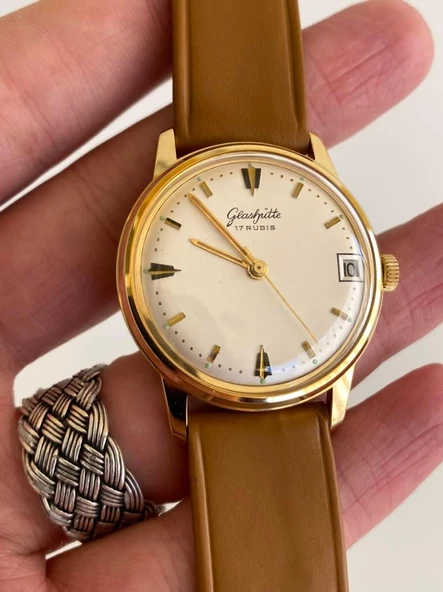 GUB Glashütte 09565 Altın Kaplama Vintage Kurmalı Kol Saati 36mm - Resim 7