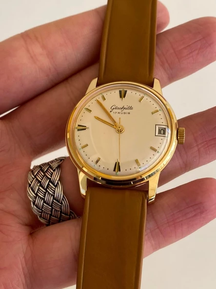 GUB Glashütte 09565 Altın Kaplama Vintage Kurmalı Kol Saati 36mm - Resim 9
