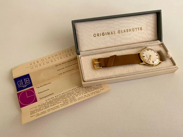 GUB Glashütte 09565 Altın Kaplama Vintage Kurmalı Kol Saati 36mm - Resim 4