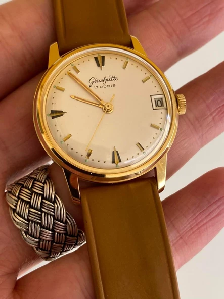 GUB Glashütte 09565 Altın Kaplama Vintage Kurmalı Kol Saati 36mm - Resim 2