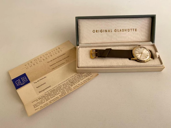 GUB Glashütte 10539 Altın Kaplama Vintage Kurmalı Kol Saati 36mm - Resim 3