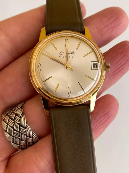 GUB Glashütte 10539 Altın Kaplama Vintage Kurmalı Kol Saati 36mm - Resim 2