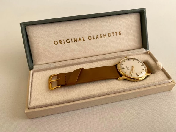 GUB Glashütte 09565 Altın Kaplama Vintage Kurmalı Kol Saati 36mm - Resim 10
