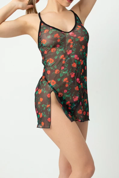 Phevos Desenli Askılı Gecelik-20525 - 8