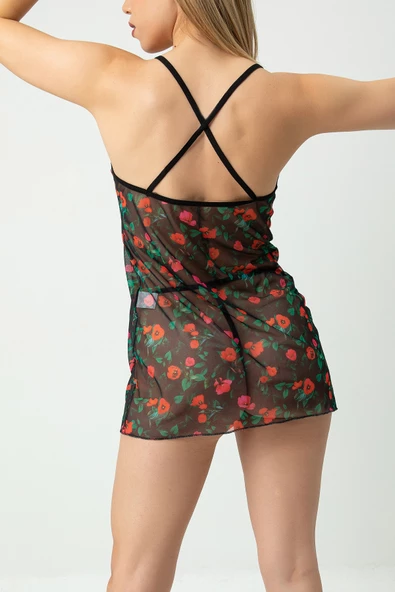 Phevos Desenli Askılı Gecelik-20525 - 3