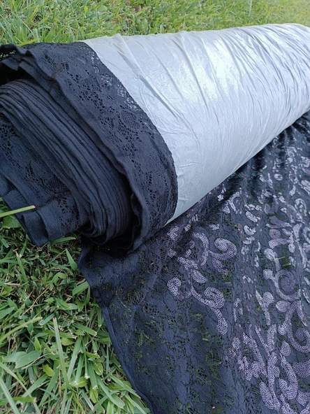 Pullu Nakışlı Güpürlü Abiyelik Siyah Kumaş 1,75x35m - 5