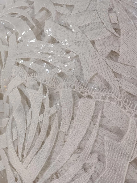 Pullu Nakışlı Beyaz Dantel Abiyelik Gelinlik Tül Kumaş 1,30x30m - 7