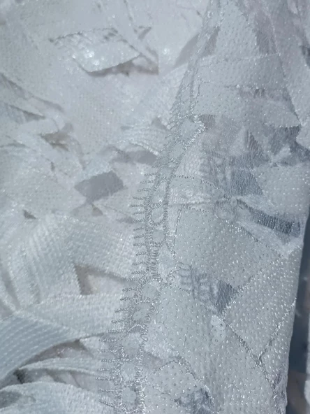 Pullu Nakışlı Beyaz Dantel Abiyelik Gelinlik Tül Kumaş 1,30x30m - 4