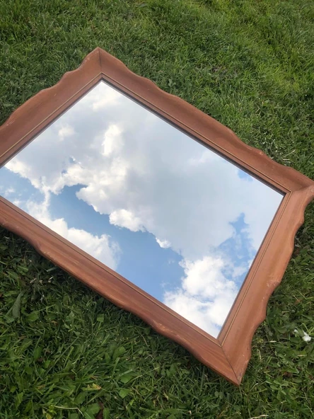 Vintage Desenli Ahşap Çerçeveli Dikdörtgen Ayna 71x56 cm - 2
