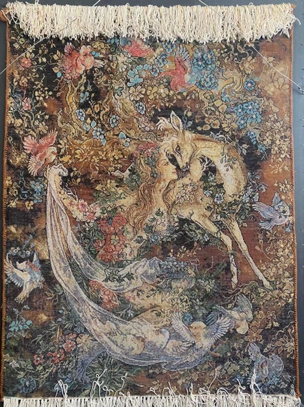 Geyiğin Öpücüğü Floş İpek Halı Tablo 110x90cm - 6