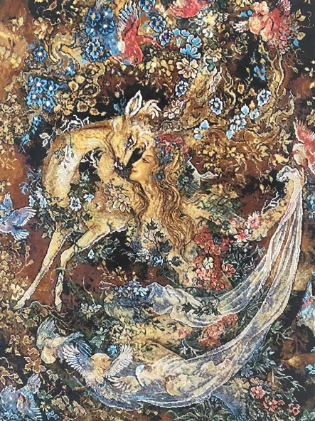 Geyiğin Öpücüğü Floş İpek Halı Tablo 110x90cm - 3