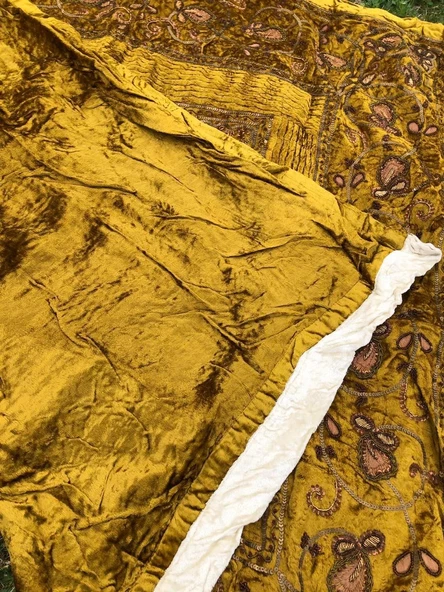 El İşi Otantik İşlemeli Boncuklu Taşlı Kadife Masa Örtüsü 101x108cm 012 - 7