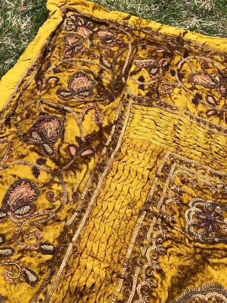 El İşi Otantik İşlemeli Boncuklu Taşlı Kadife Masa Örtüsü 101x108cm 012 - 5