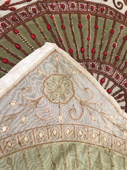 El İşi Otantik İşlemeli Boncuklu Taşlı Tel Kırma Masa Örtüsü 105x98cm 018 - 5