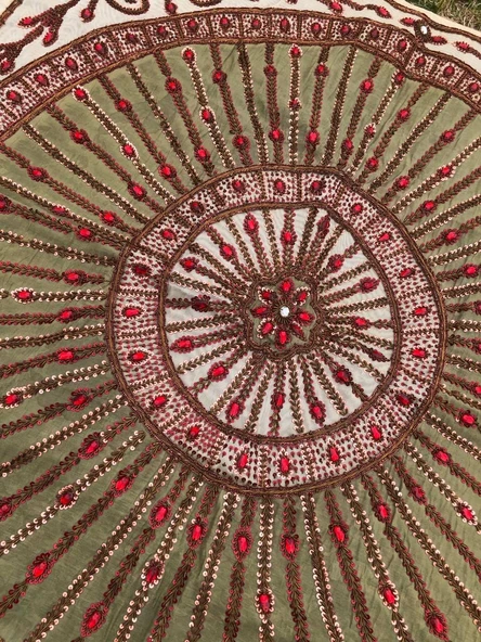 El İşi Otantik İşlemeli Boncuklu Taşlı Tel Kırma Masa Örtüsü 105x98cm 018 - 3