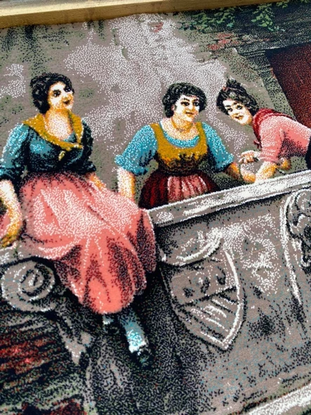Geleneksel Çeşme Aşkı Temalı İran Tebriz Halı Tablo 98x78cm - Duvar Halı Kilim Tablo - 6