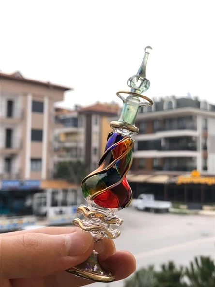 El Yapımı Üfleme Cam Parfüm Şişesi - Osmanlı İşlemeli Esans Şişesi - 7