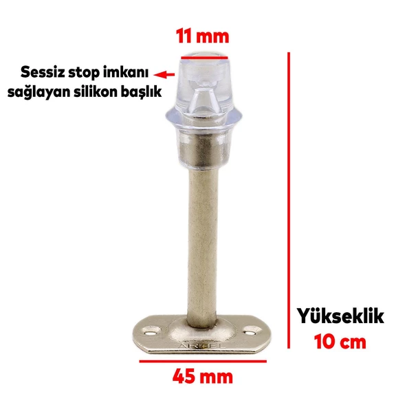 Kapı Stoperi Tamponu 10 cm Krom Metal Kapı Durdurucu Tutucu Vidalı Kapı Stopu Silikonlu - 3