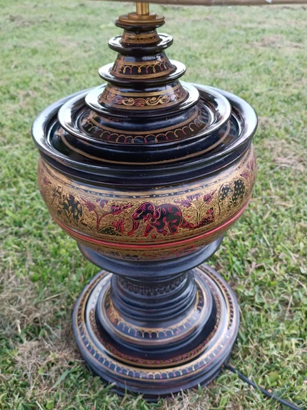 Fil Motifli Ahşap Abajur 95cm - 7