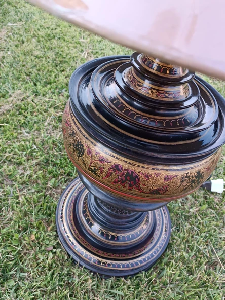 Fil Motifli Ahşap Abajur 95cm - 6