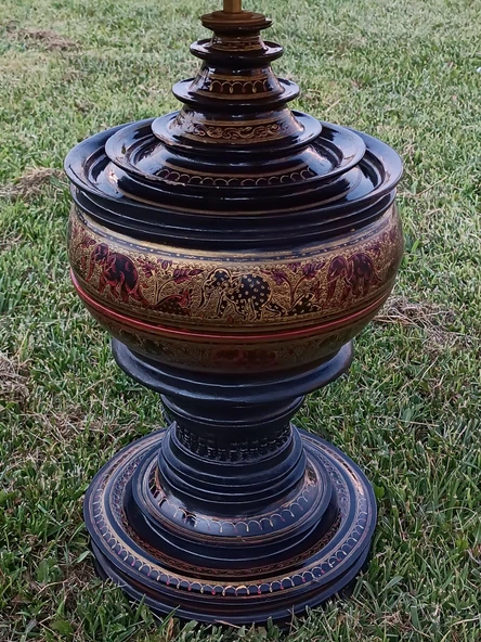 Fil Motifli Ahşap Abajur 95cm - 2